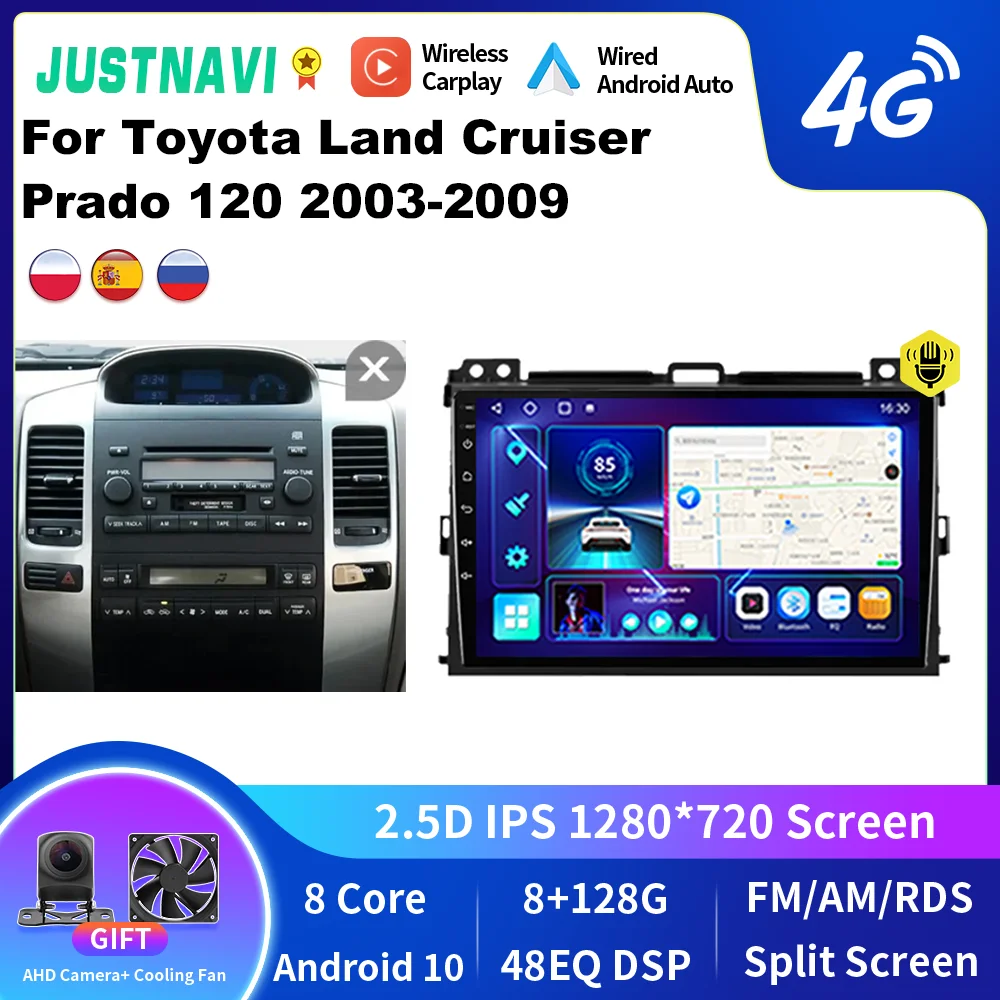 

JUSTNAVI Android Stereo Car Radio For Toyota Land Cruiser Prado 120 2003-2009 Multimedia Autoradio Navigation Video DSP Player