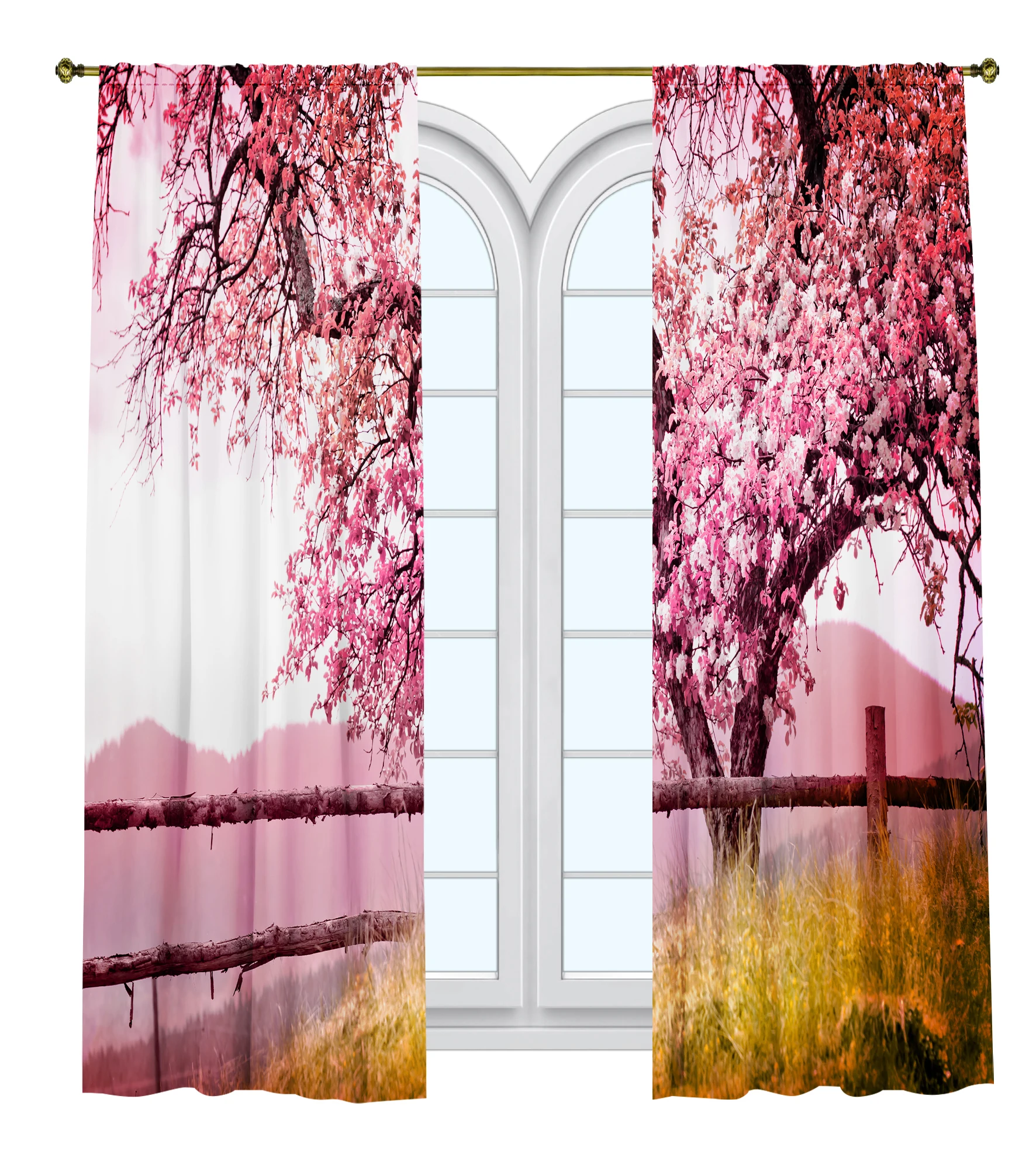 Nature Scenery Printed Curtain /Bedroom Dining Room Living Room Covers Set of 2 Panels-Multinational Blooming Tree in Spring 
Nature Scenery Printed Curtain /Bedroom Dining Room Living Room Covers Set of 2 Panels-Multinational Blooming Tree in Spring