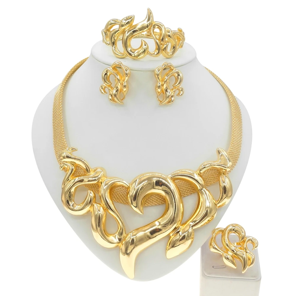 Fashion Jewelry Set Italian Gold Plated Women Heart Large Necklace Love Earrings Rings For Wedding Festival Jewelry
Fashion Jewelry Set Italian Gold Plated Women Heart Large Necklace Love Earrings Rings For Wedding Festival Jewelry