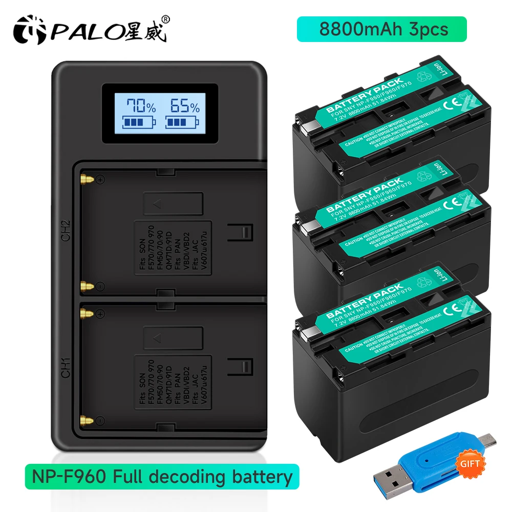 

PALO 1-4pcs 8800mAh NP-F970 NP F960 F970 Camera Battery +LCD Dual USB Charger For SONY F930 F950 F750 F770 F570 F550 CCD-RV100