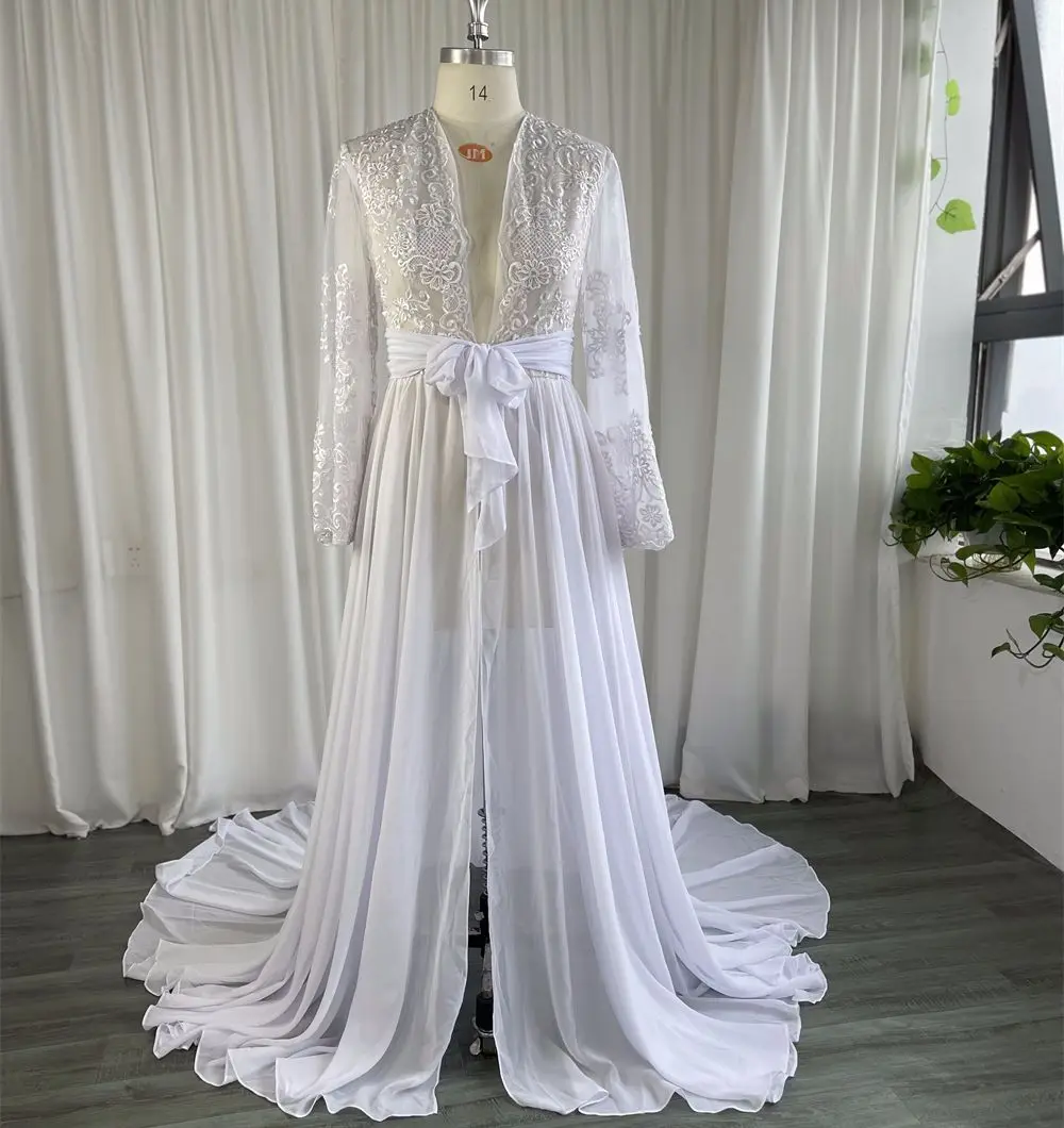 

Linda Bridal Chiffon Maternity Robes Women Babyshower Lace Bathrobe Dresses Photo Shoot Birthday Bride Fluffy Party Sleepwear