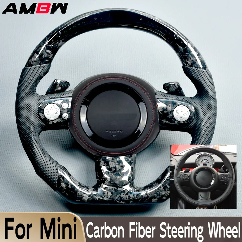 

For BMW MINI Mini Cooper S R56 R58 R57 R61 R59 JCW Carbon fiber custom steering wheel Alcanra LED display style