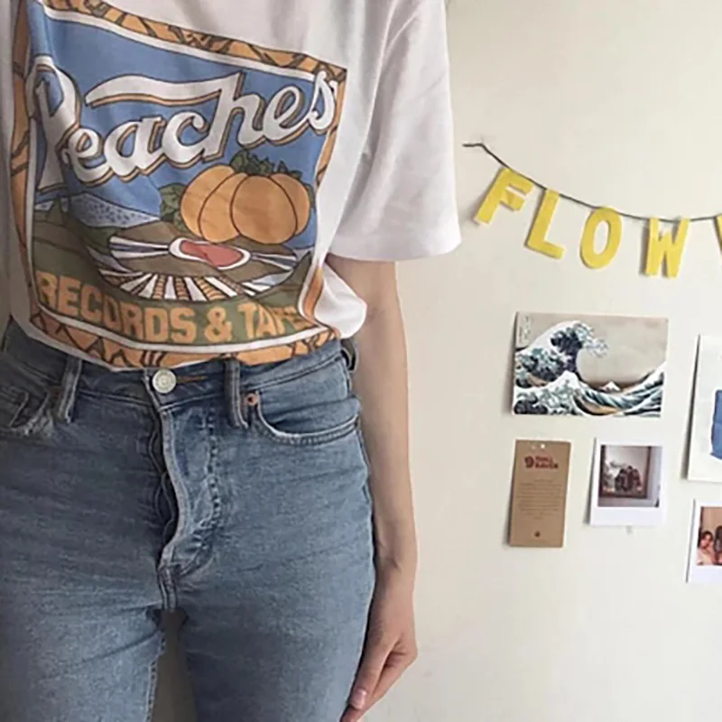 Peaches Print T-Shirt Summer Unisex Fashion Hipsters Grunge Style Graphic Tee 70s Vintage Retro Women Tops
Peaches Print T-Shirt Summer Unisex Fashion Hipsters Grunge Style Graphic Tee 70s Vintage Retro Women Tops