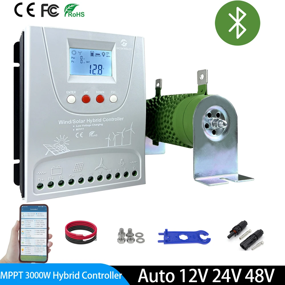 MPPT Wind Solar Hybrid Charge Controller Wind 1500W & Solar 1500W 12/24V/48V Automatic Hybrid Controller With Dump Load Resistor
MPPT Wind Solar Hybrid Charge Controller Wind 1500W & Solar 1500W 12/24V/48V Automatic Hybrid Controller With Dump Load Resistor
