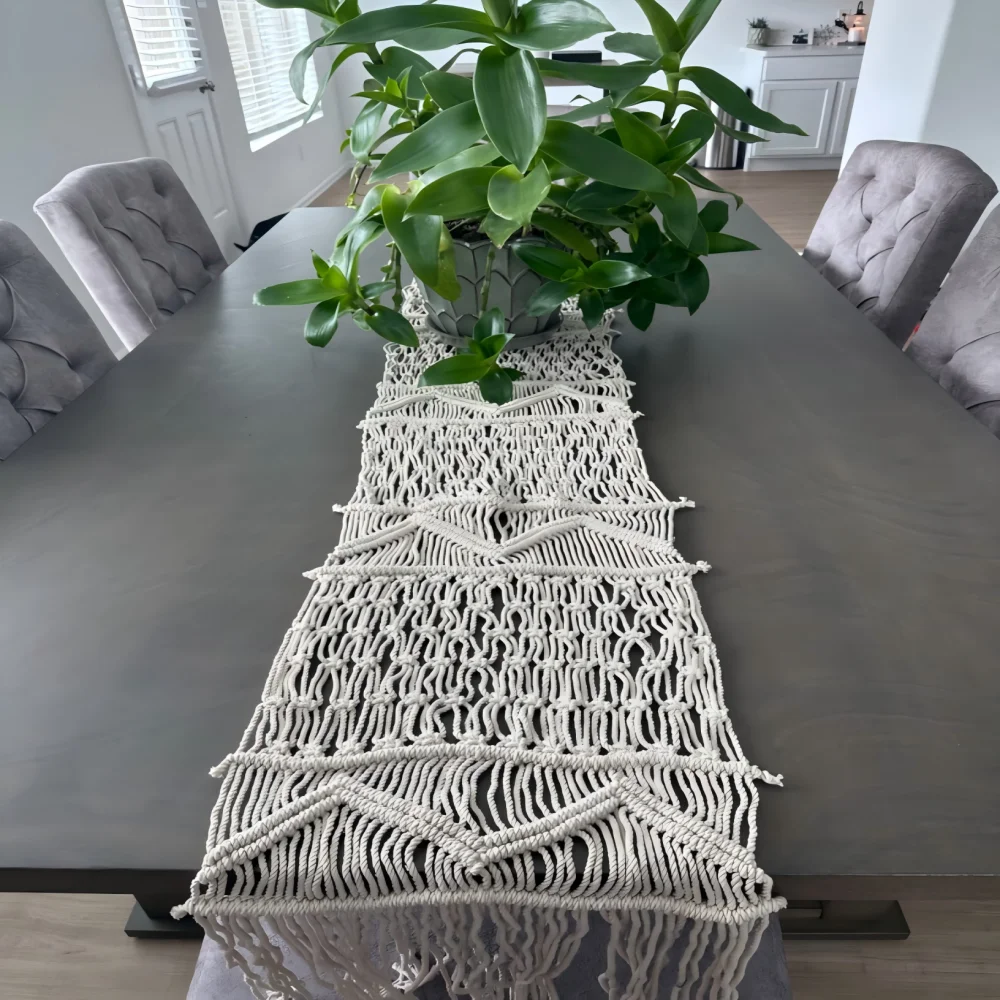 Handwoven Macrame Table Runner - Boho Wedding & Holiday Decor 1 A2ed67b68743b4782ab4b9a69319a29bcy