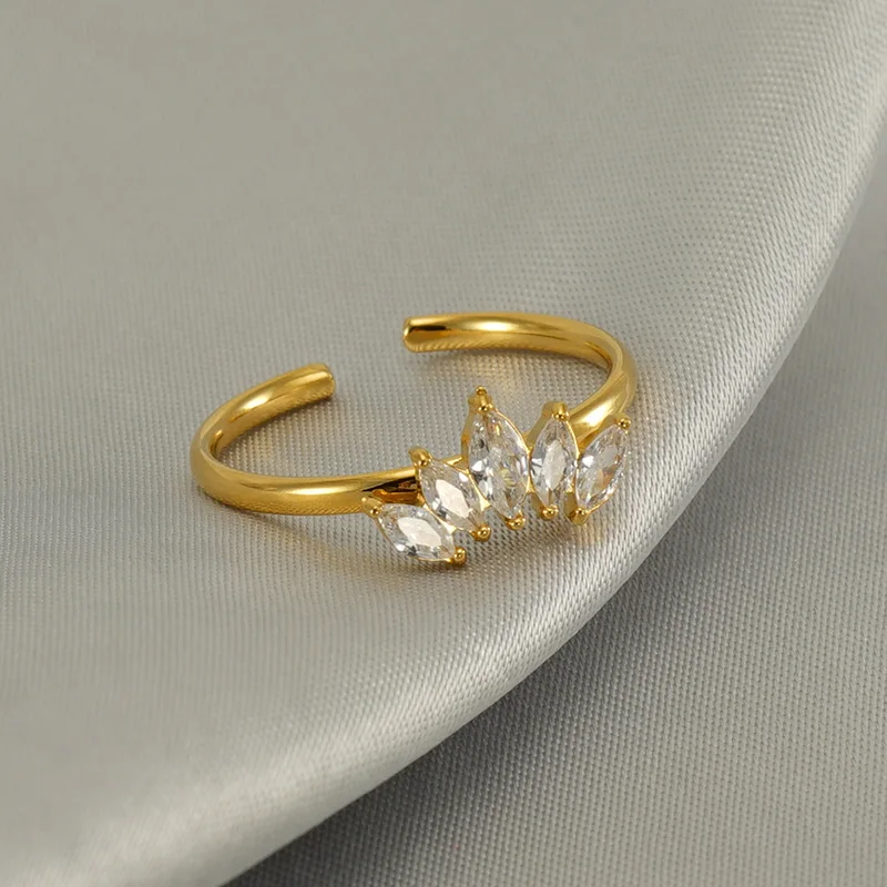 Bohemian AAA+ Cubic Zirconia Open Rings For Women Valentine's Birthday Gift Simple Gold Color Stainless Steel Bulk Jewelry 2023
Bohemian AAA+ Cubic Zirconia Open Rings For Women Valentine's Birthday Gift Simple Gold Color Stainless Steel Bulk Jewelry 2023