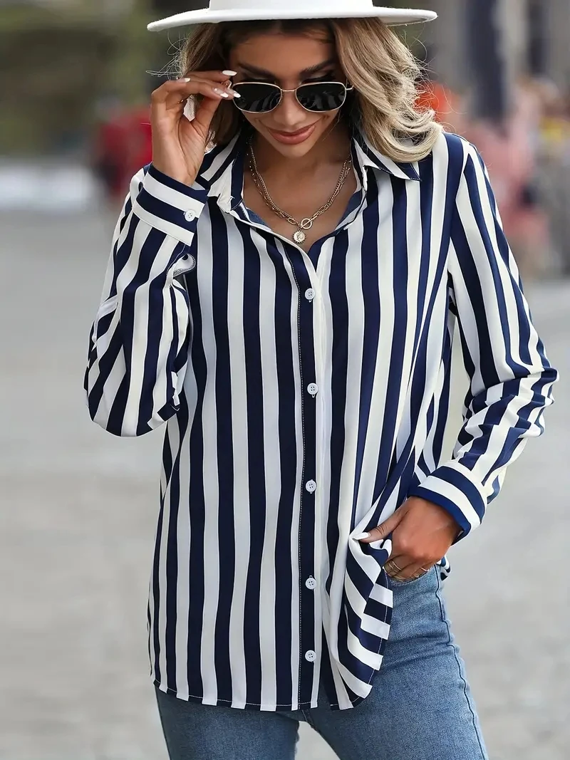 Fashion Women's Shirts & Blouses,Elegance Striped Print Shirt,2024 Spring & Summer Large Size Female Clothing Blouse Tops
Fashion Women's Shirts & Blouses,Elegance Striped Print Shirt,2024 Spring & Summer Large Size Female Clothing Blouse Tops