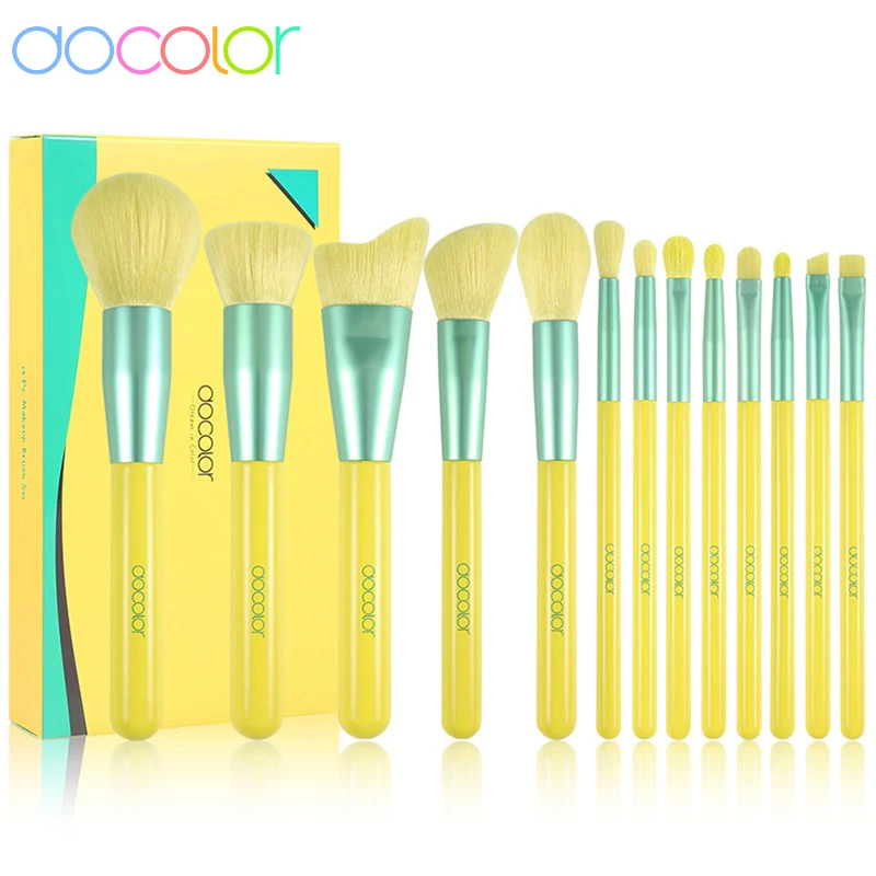 

Docolor Lemon Makeup Brushes set 13Pcs Professional Foundation Eye Shadows Blending Face Powder Concealers Blush Make Up Brushes