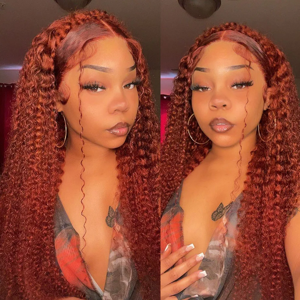 

Reddish Brown 13x4 Frontal Wig Kinky Curly 30 inch 13x6 HD Lace Front Human Hair Wigs 250% Curly Pre plucked Brazilian For Women