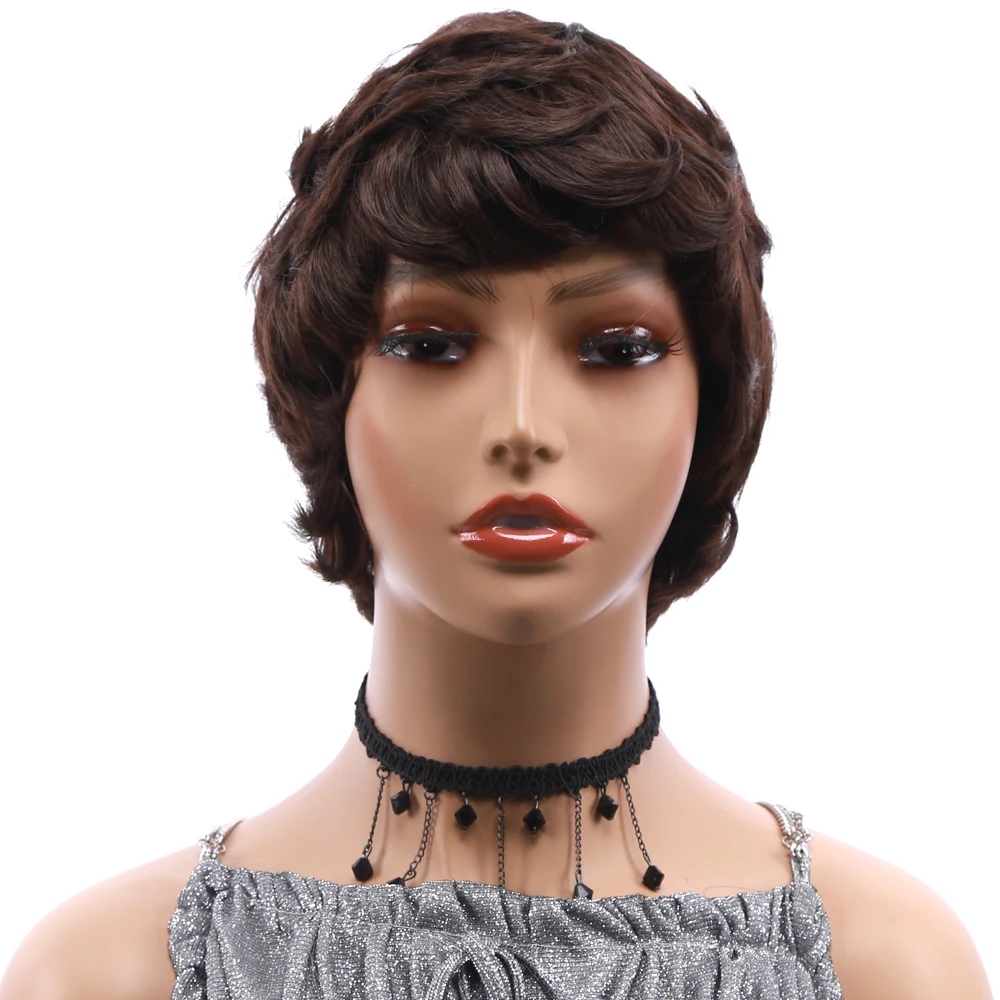 

Synthetic Pixie Cut Wig Female Short Blonde Wig for Black Women Ombre Brown Bob Wigs with Natural Curly with Bangs Cosplay