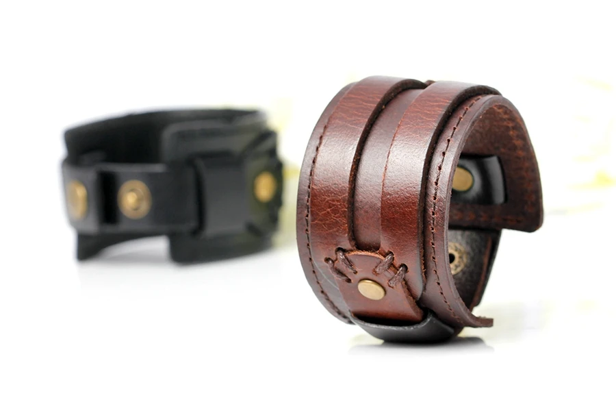 Tyo fecho duplo preto & marrom cor pulseira de couro do plutônio 18-20cm tamanho cinto pulseiras para festa de aniversário presente atacado Tyo fecho duplo preto & marrom cor pulseira de couro do plutônio 18-20cm tamanho cinto pulseiras para festa de aniversário presente atacado