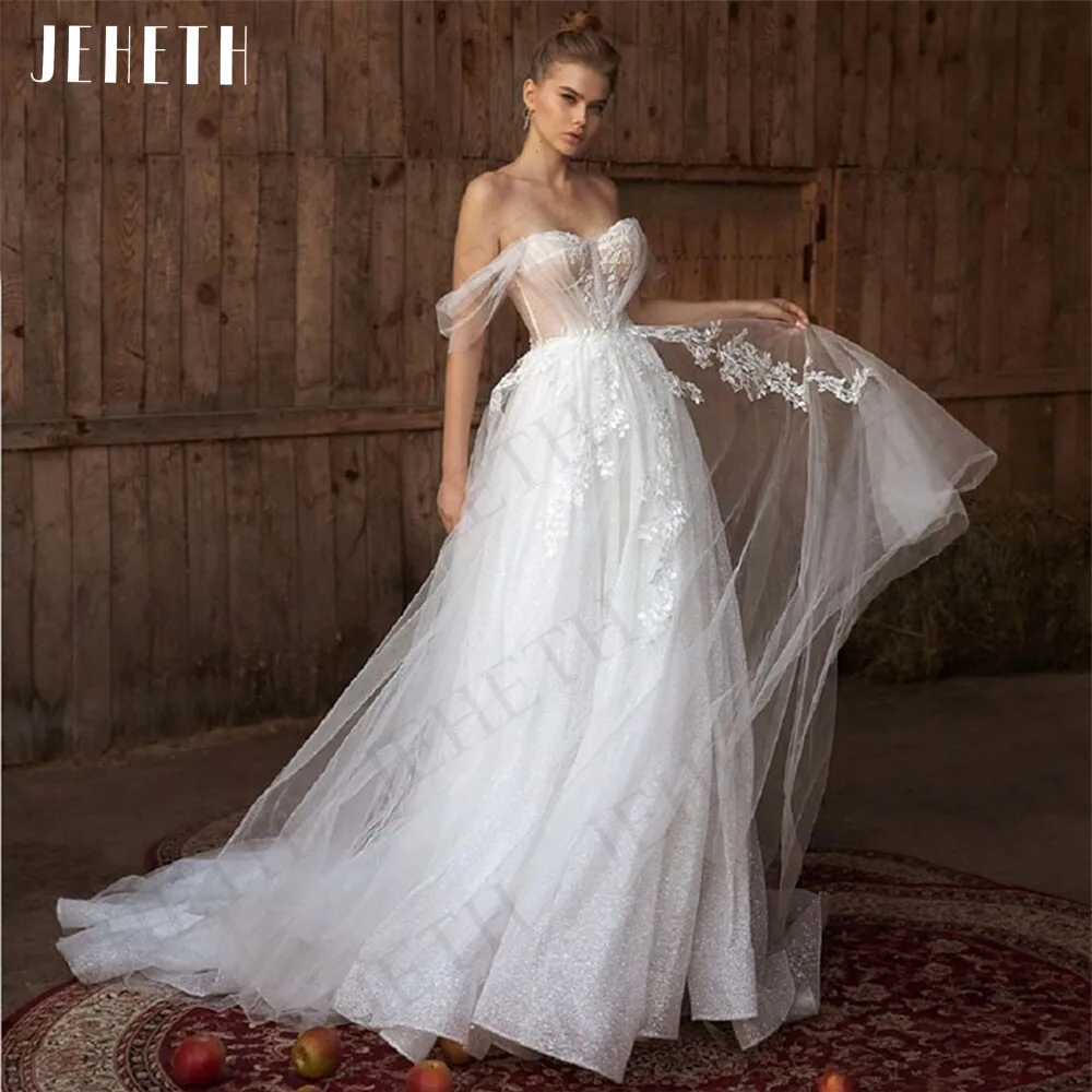 JEHETH Boho Wedding Dresses For Woman Off Shoulder Glitter Backless Bride Gown Lace Appliques A Line Bridal Vestidos De Novia
JEHETH Boho Wedding Dresses For Woman Off Shoulder Glitter Backless Bride Gown Lace Appliques A Line Bridal Vestidos De Novia