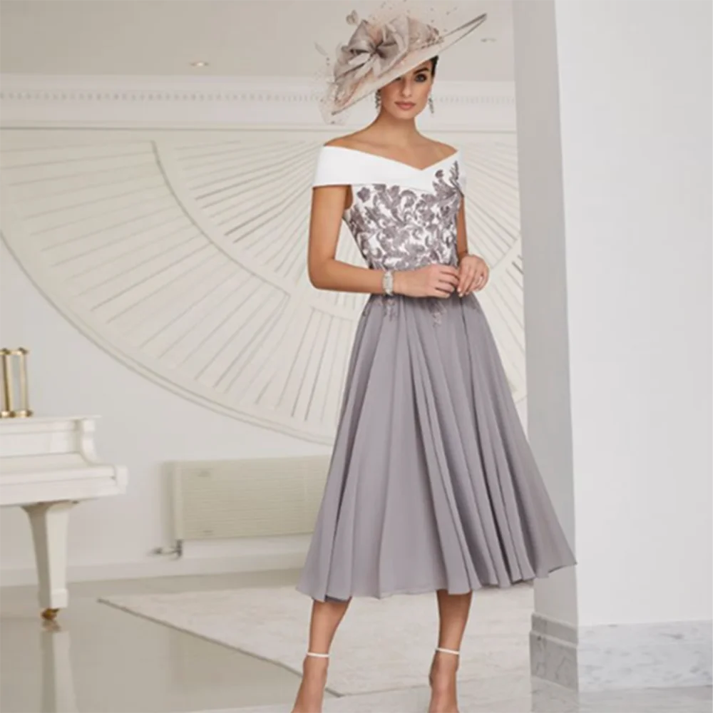 Chestnut Mother Of The Bride Dresses Short Off Shoulder Applique Diamond A-Line Tea Length Chiffon Wedding Party Gown Vestidos
Chestnut Mother Of The Bride Dresses Short Off Shoulder Applique Diamond A-Line Tea Length Chiffon Wedding Party Gown Vestidos