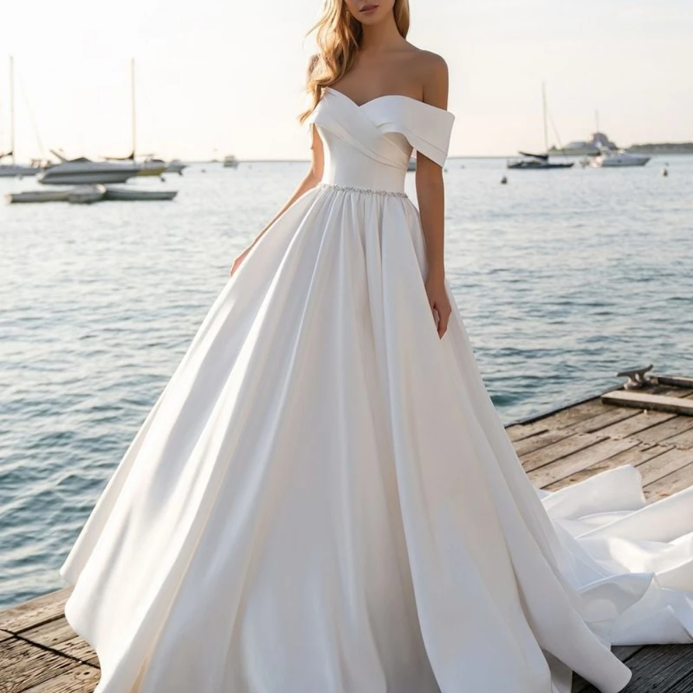 Simple A-Line Wedding Dresses V-Neck Off The Shoulder Bride Gowns Elegant Bridal Dress Vestidos De Novia
Simple A-Line Wedding Dresses V-Neck Off The Shoulder Bride Gowns Elegant Bridal Dress Vestidos De Novia