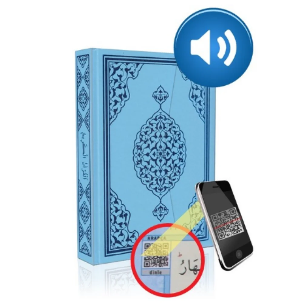 

Quran with Audio QR Code Muslim Holy Gift Islam Amen Eid Mubarak Blue Pink Black Patterned Android Phone Compatible Easy to Read 20x14 cm Computer Written 2023 Design Hafiz Size