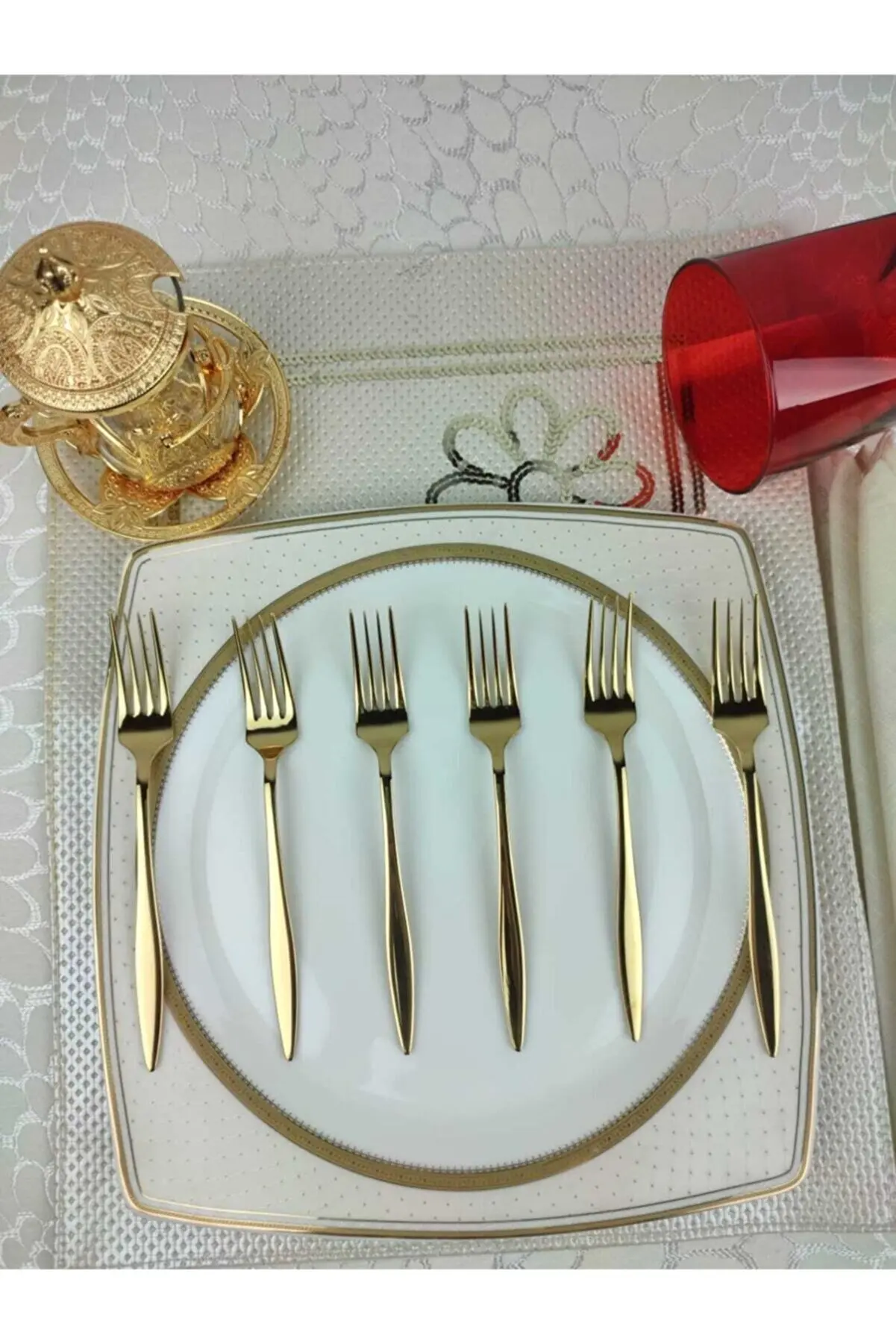 

Titanium fork Set 6 PCs fruit cake snack dessert Forks gold small salad dessert cutlery set kitchen utensils