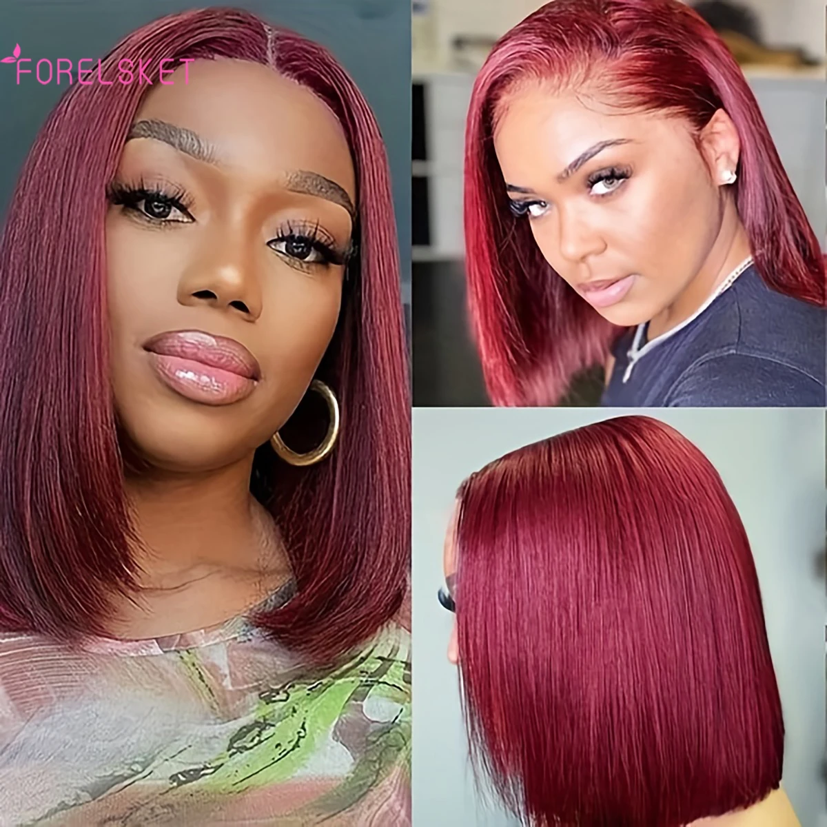 

99J Burgundy Lace Front Wigs Human Hair 6x4 HD Lace Bob Wig Human Hair Glueless Frontal Wigs Pre Plucked 150% Density 350