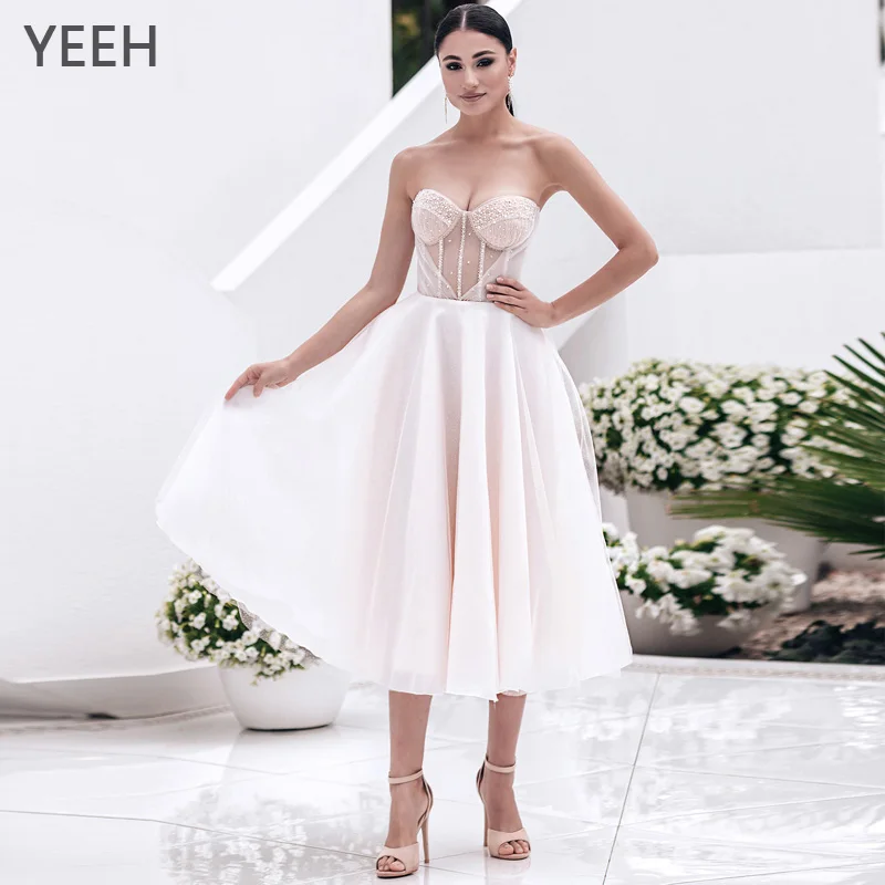 YEEH Modern Strapless Mid-Calf Wedding Dress For Women Sweetheart Pearl Backless Bridal Gown A-Line Tea-Length Vestido De Novia
YEEH Modern Strapless Mid-Calf Wedding Dress For Women Sweetheart Pearl Backless Bridal Gown A-Line Tea-Length Vestido De Novia
