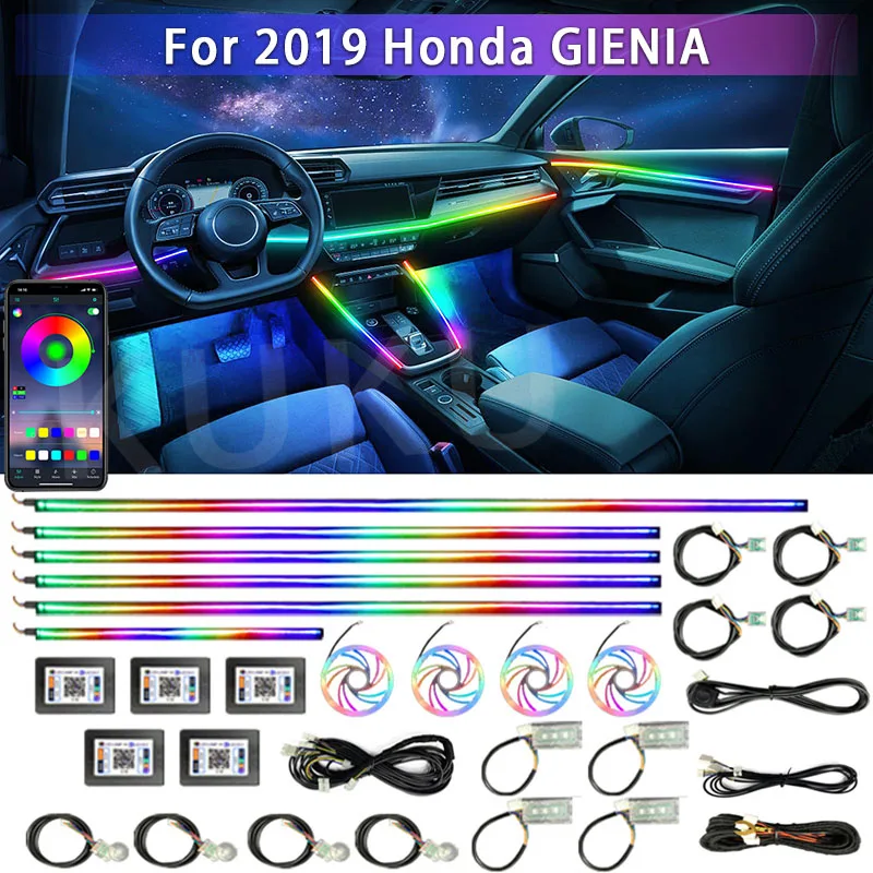 

Для 2019 Honda GIENIA автомобильное акриловое окружающее освещение App Contro красочные Ламповые полосы Автомобильный интерьер 64 RGB Led светильник Neon 22 в 1