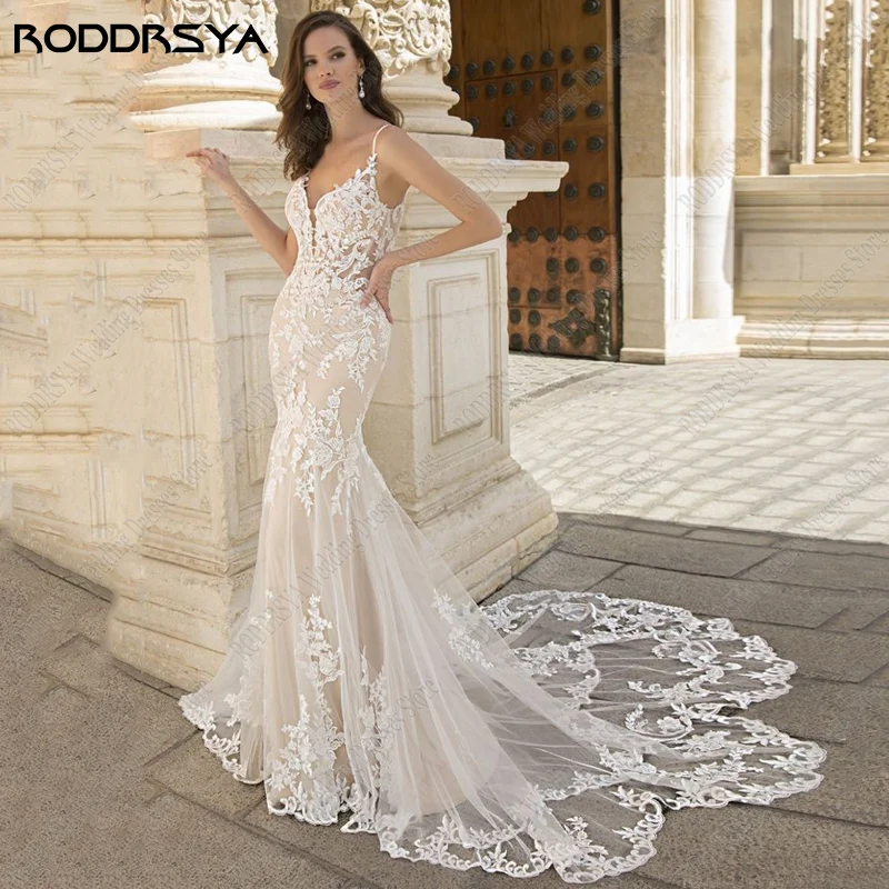 

RODDRSYA Gorgeously Mermaid Wedding Dress For Bride Tulle Lace Appliques Court Train Sexy Wedding Gowns свадебное платье