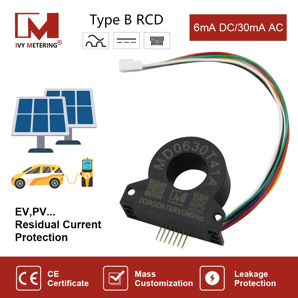 

EV Differential Protection RCD Type B 30mA AC 6mA DC Leakage Detection Device Uart Current Sensor