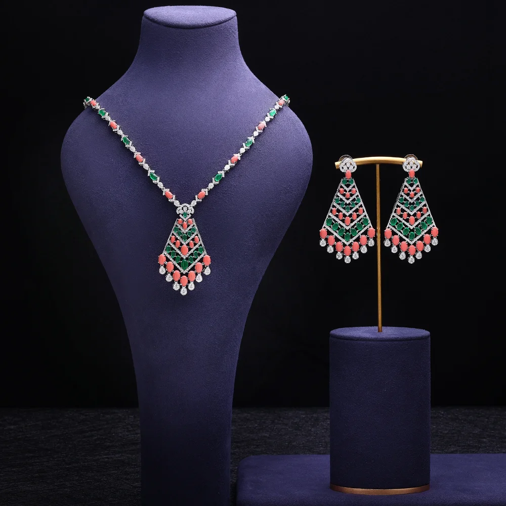 

New Fashion turquoise UAE Dubai Women's Wedding Jewelry Set Nigeria Africa Necklace Earring Set