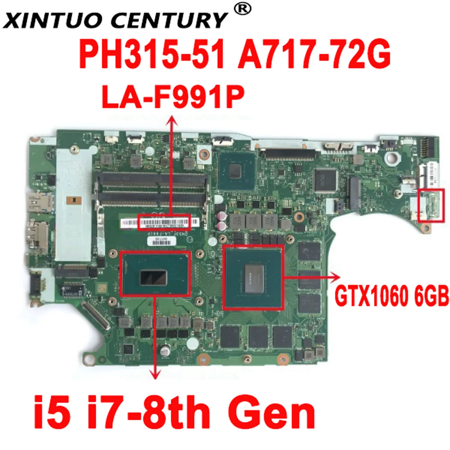 

DH53F LA-F991P Motherboard for Acer PH315-51 PH317-52 A717-72G Laptop Motherboard with i5 i7-8th Gen CPU GTX1060 6GB DDR4 Tested