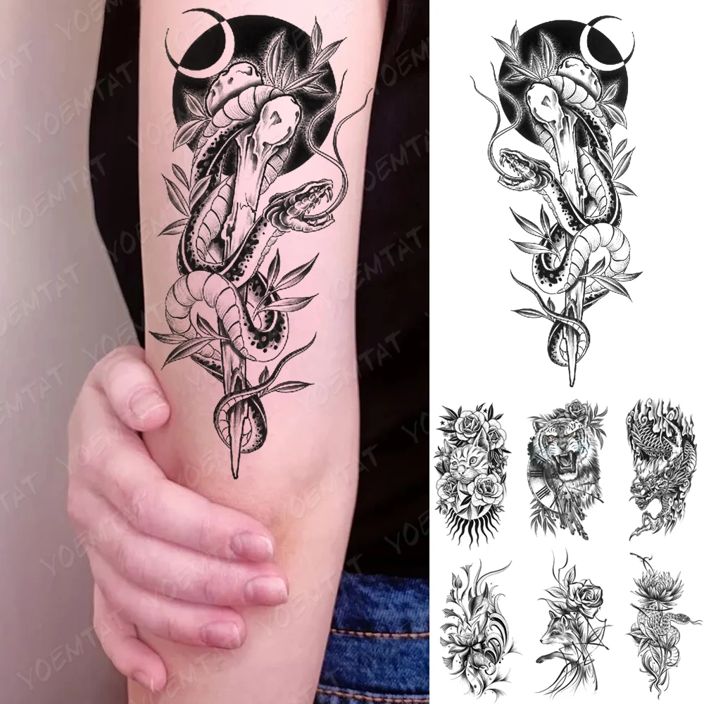 Black Snake Cobra Waterproof Temporary Tattoos Sticker Moon Bone Dragon Flash Tatoo Women Arm Sleeve Fake Tattoo Body Art Men
Black Snake Cobra Waterproof Temporary Tattoos Sticker Moon Bone Dragon Flash Tatoo Women Arm Sleeve Fake Tattoo Body Art Men