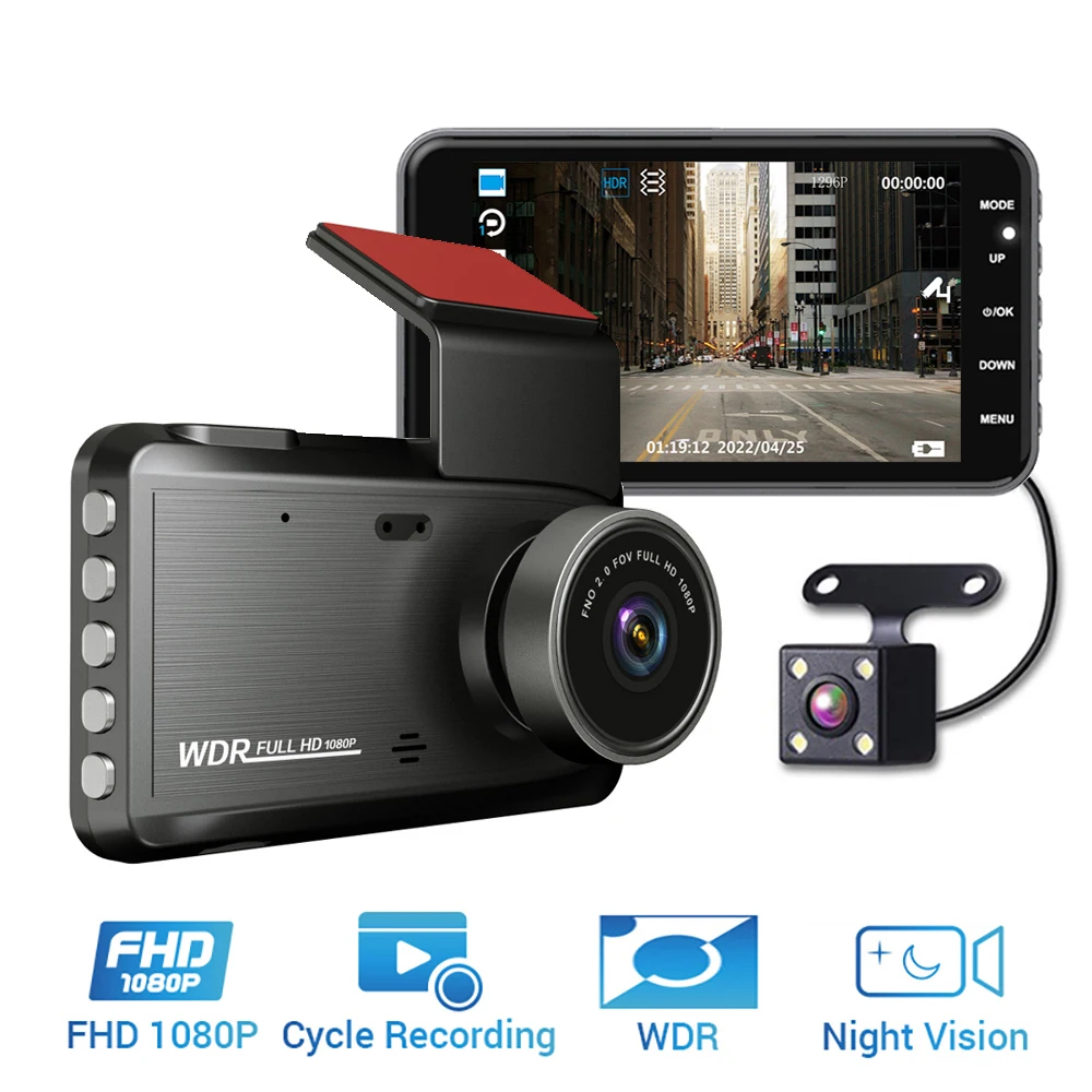 

4 Inch Dash Cam Car DVR 24H HD 1080P Dash Camera Dual Lens Video Recorder 1080P Black Box Cycle Dashcam Mirror Driving Recorder