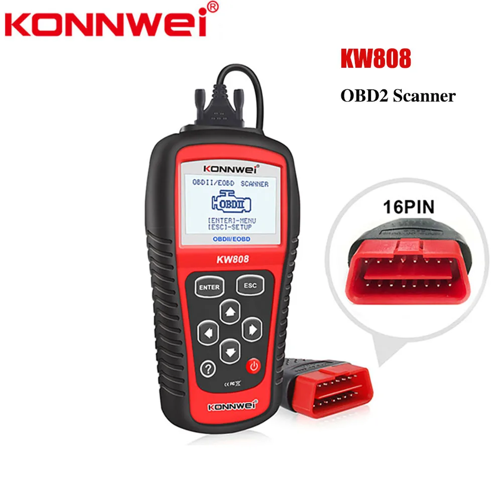 

KW808 Universal OBD2 Scanner KONNWEI EOBD OBD Professional Car Fualt Diagnostic Scanner Auto Code Reader Tools Support CAN J1850