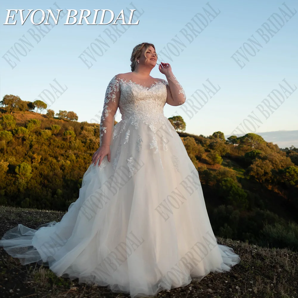 EVON BRIDAL Elegant Wedding Dress With Long Sleeves A-Line Tulle Bride Gowns Plus Size Illusion Lace Applique vestidos de novia
EVON BRIDAL Elegant Wedding Dress With Long Sleeves A-Line Tulle Bride Gowns Plus Size Illusion Lace Applique vestidos de novia