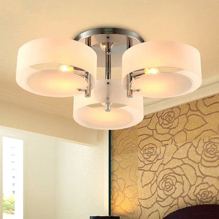 

Lustres Brief Home Deco Living Room Circle Acrylic shade Ceiling Lamp Modern Bedroom 3*E27 Bulb Chrome Iron LED Lighting