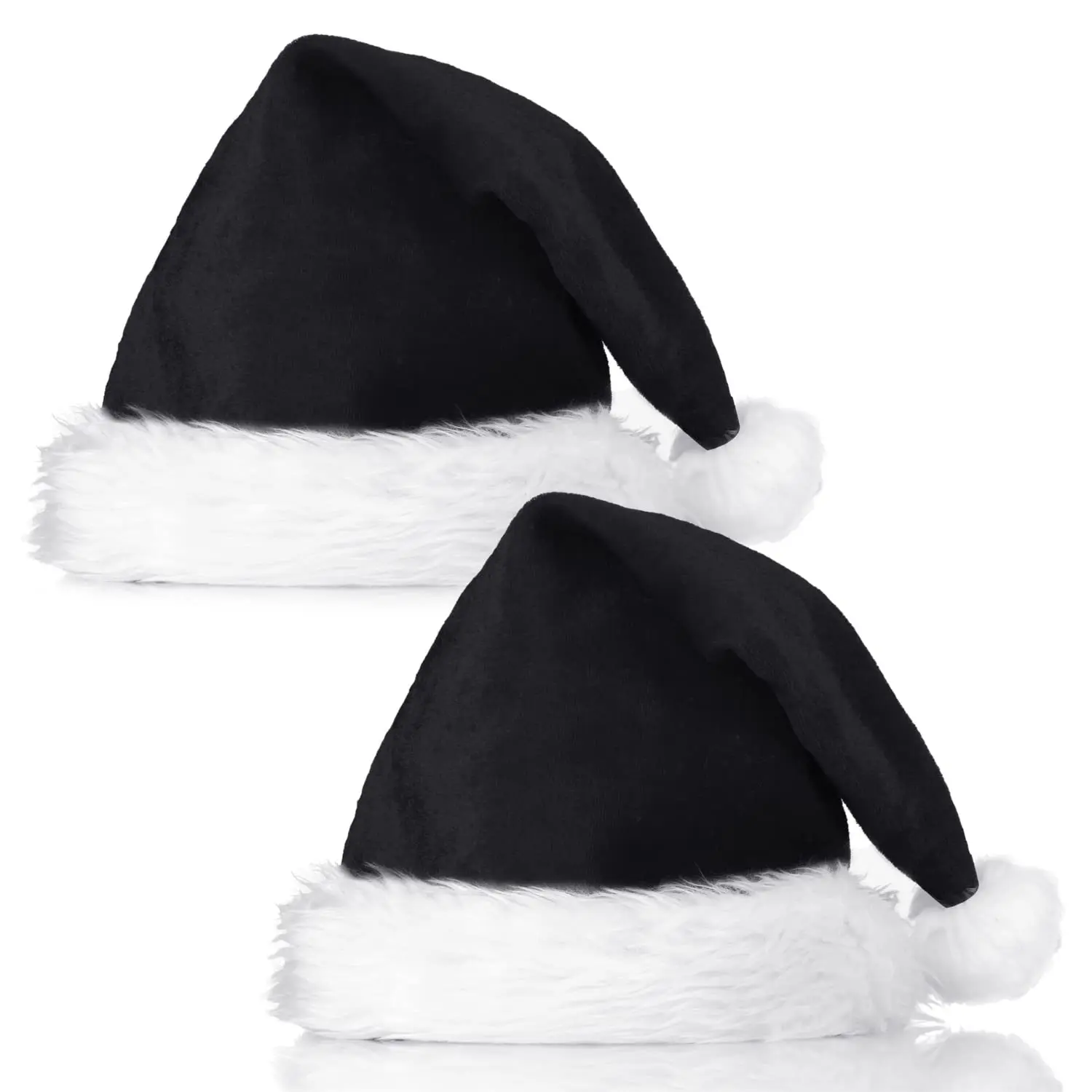 

2pcs Velvet Black Santa Hat for Adults Teens Christmas fur Hats with Double Layer and Trim Pom Pom Santa Claus Costume