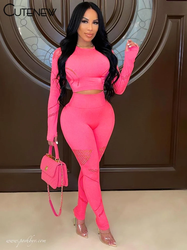 Cutenew Women Hollow Out Stretchy Two Piece Set Sexy Slim O-neck Long Sleeve Crop Top+Casual Sporty Pencil Pants Lady Tracksuits
Cutenew Women Hollow Out Stretchy Two Piece Set Sexy Slim O-neck Long Sleeve Crop Top+Casual Sporty Pencil Pants Lady Tracksuits