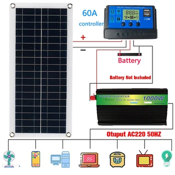 가정용 태양광 발전 시스템, 30W 태양광 패널 배터리 충전기, 1000W 인버터, USB 컴플리트 컨트롤러 키트, 휴대용 발전소, 220V