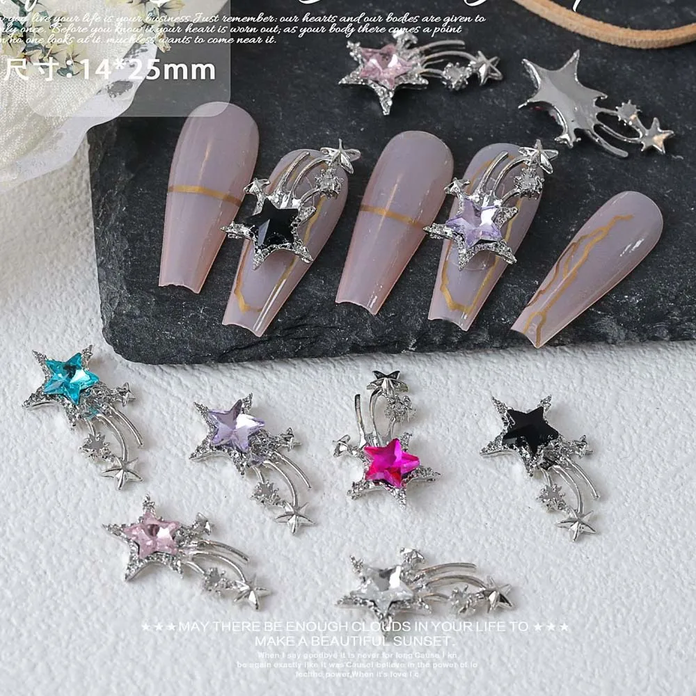 

10pcs Meteor Nail Art Charms 3D Alloy Luxury Pentagram Star Pendant Inlaid Diamond Nail Rhinestones Shiny DIY Manicure Nail Part