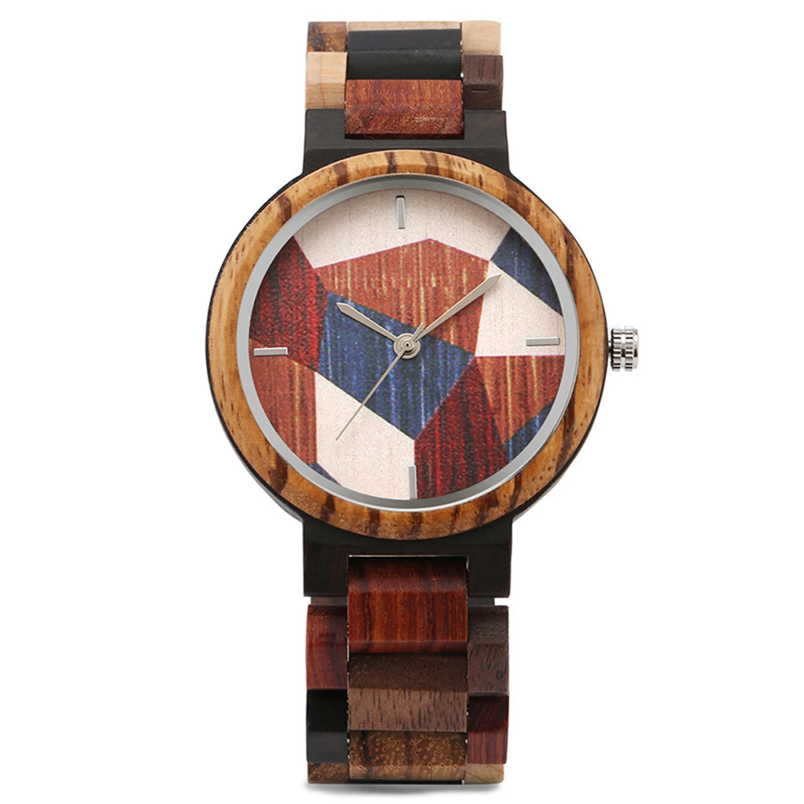 

FANDAO mixed color all-wood men's watch irregular pattern round dial quartz wristwatches wooden bracelet watch folding clasp