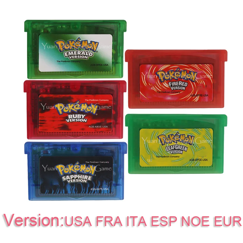 

32-битная игровая консоль с картриджем для видеоигр, карты серии Pokemon, Изумрудный Рубин, линейный зеленый сапфир, американская/Европейская версия
