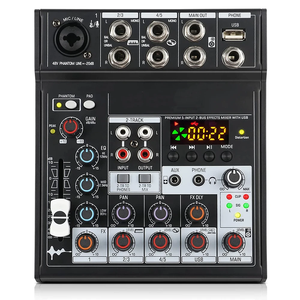 

4 Channel Audio Mixer with USB Interface,Echo&Reverb Effect,48V Phantom Power for PC Recording/DJ stage/Broadcast