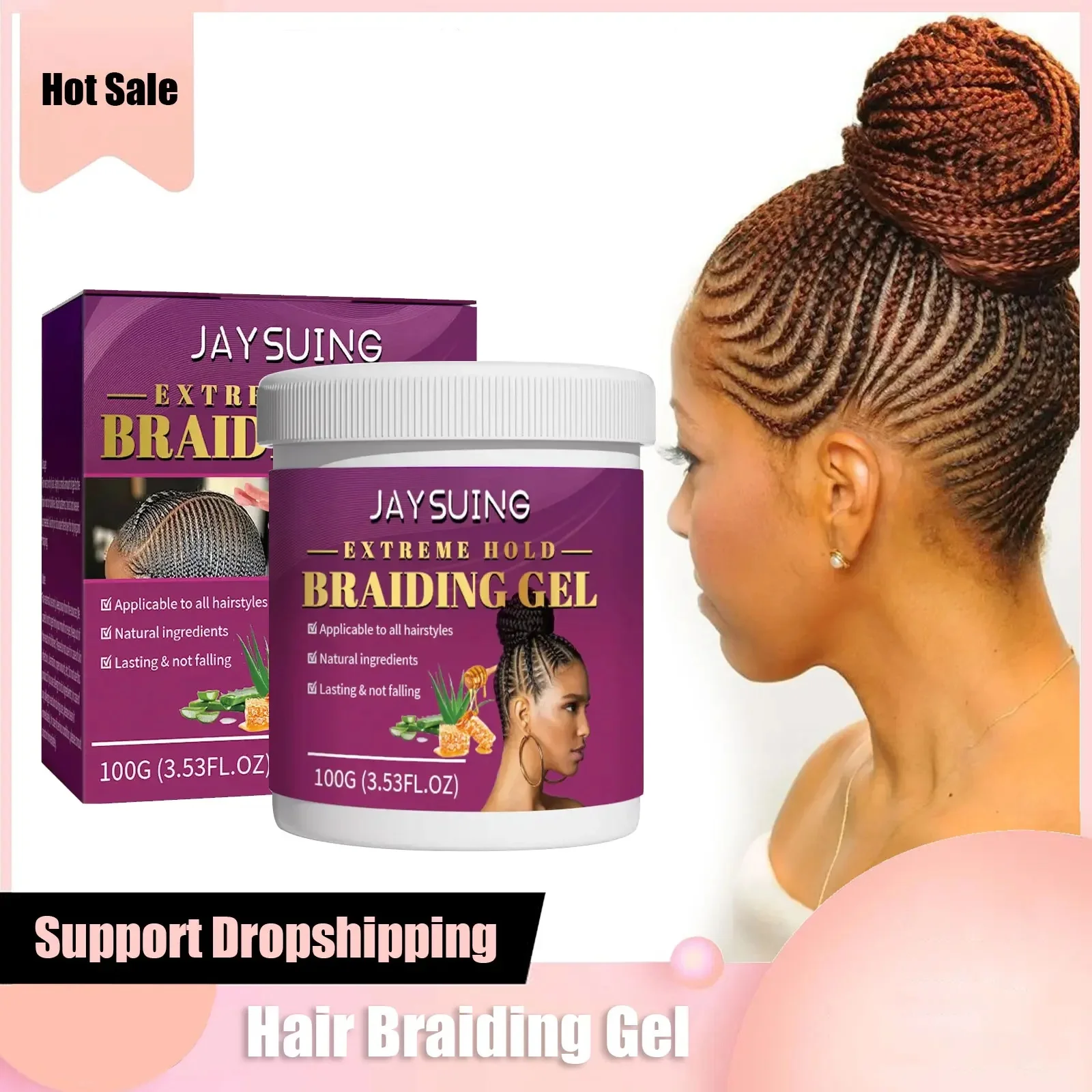 

Styling Braiding Gel Wax Strong Hold Pomade Anti-Frizz Smooth Lasting Broken Hair Finishing Shaping Hair Edge Control Cream 100g