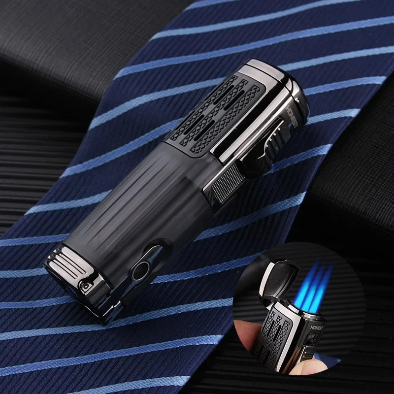 

Honest New Metal Inflatable Three Direct Charge Cigar Lighter Outdoor Windproof Portable Lighter For Men's High End Gift
