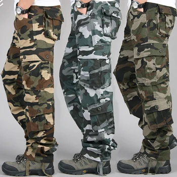 Mens Tactical Camouflage Overalls High-Quality Cotton Multi-Pocket Trousers Sports Training Casual Work Pants