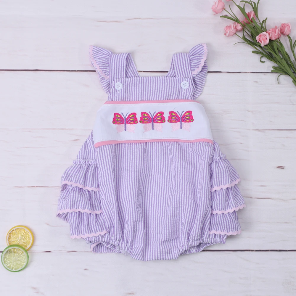 Fashion New Summer Purple Stripe Straps Baby Girl Jumpsuit Butterfly Embroidery Button Decorate Bodysuit Floral One-Piece Clothe
Fashion New Summer Purple Stripe Straps Baby Girl Jumpsuit Butterfly Embroidery Button Decorate Bodysuit Floral One-Piece Clothe