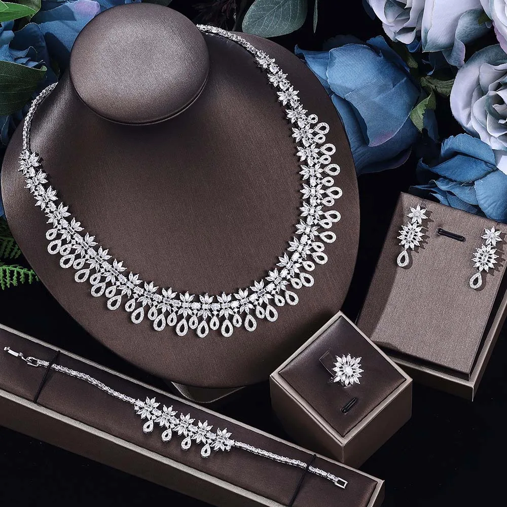 

Women's weddingt necklace stud earrings drop-shaped cubic zircon bride luxury jewelry set party Hot sales in Europe and America