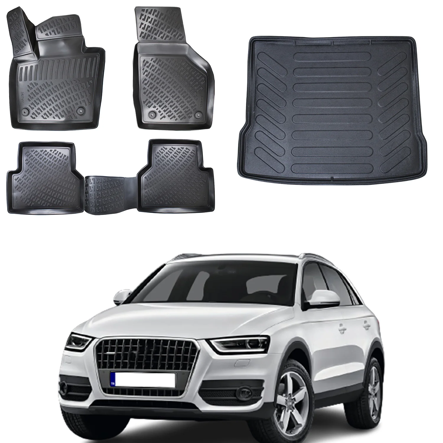 

Floor Mats + Cargo Trunk Liner Fits Audi Q3 2011-2018 SUV Set - All Weather Maximum Coverage - Water Resistance