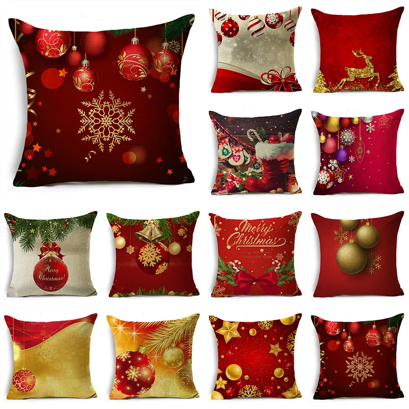 

Welcome Christmas Throw Pillow Covers 40/45/50cm Xmas Ornament Balls Socks Presents Throw Pillowcase for Sofa Couch Home Decor