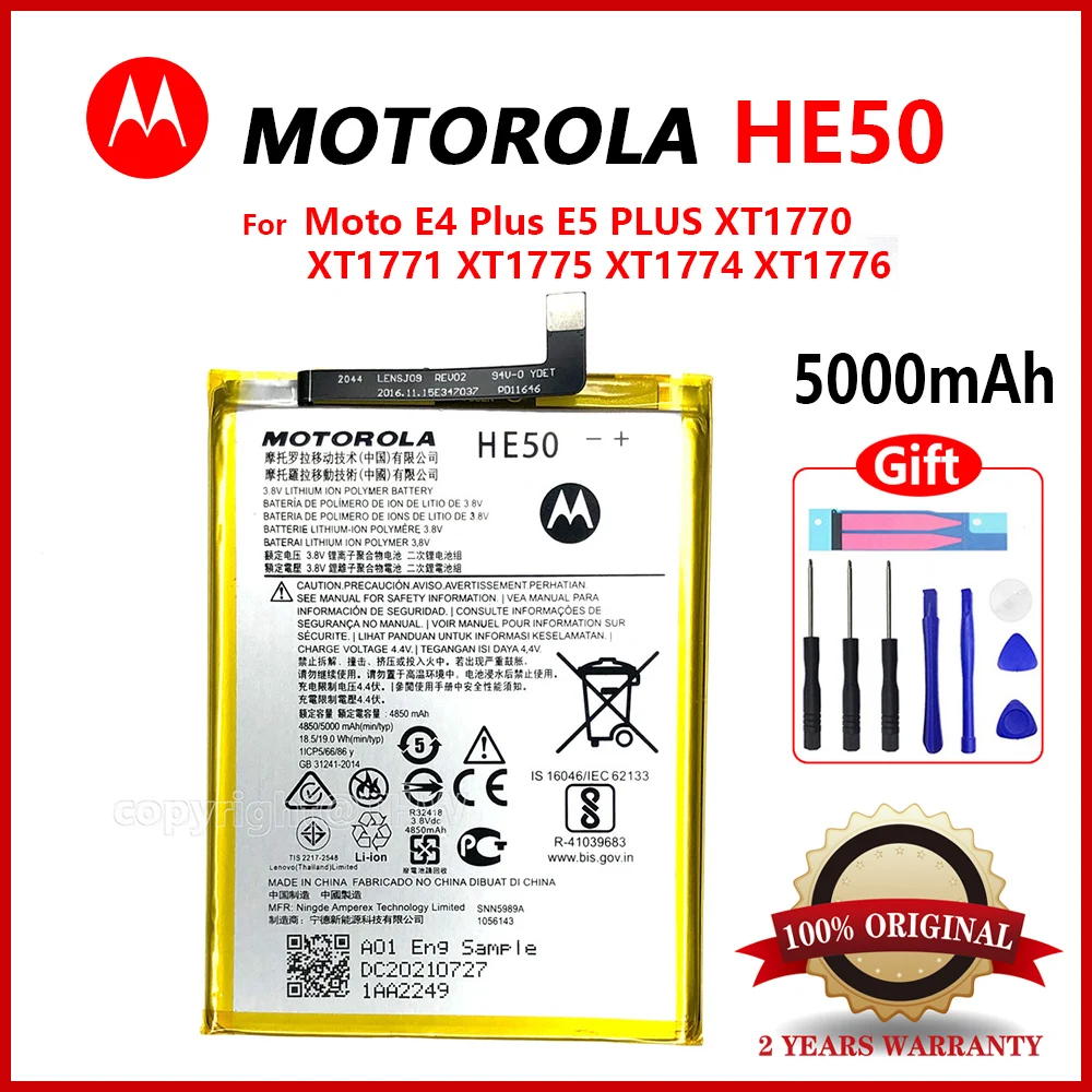 100% Original Motorola 5000mAh HE50 Battery For Moto E4 Plus XT1773 XT1775 E5 Plus High quality Rechargeable Battery Batteria
100% Original Motorola 5000mAh HE50 Battery For Moto E4 Plus XT1773 XT1775 E5 Plus High quality Rechargeable Battery Batteria