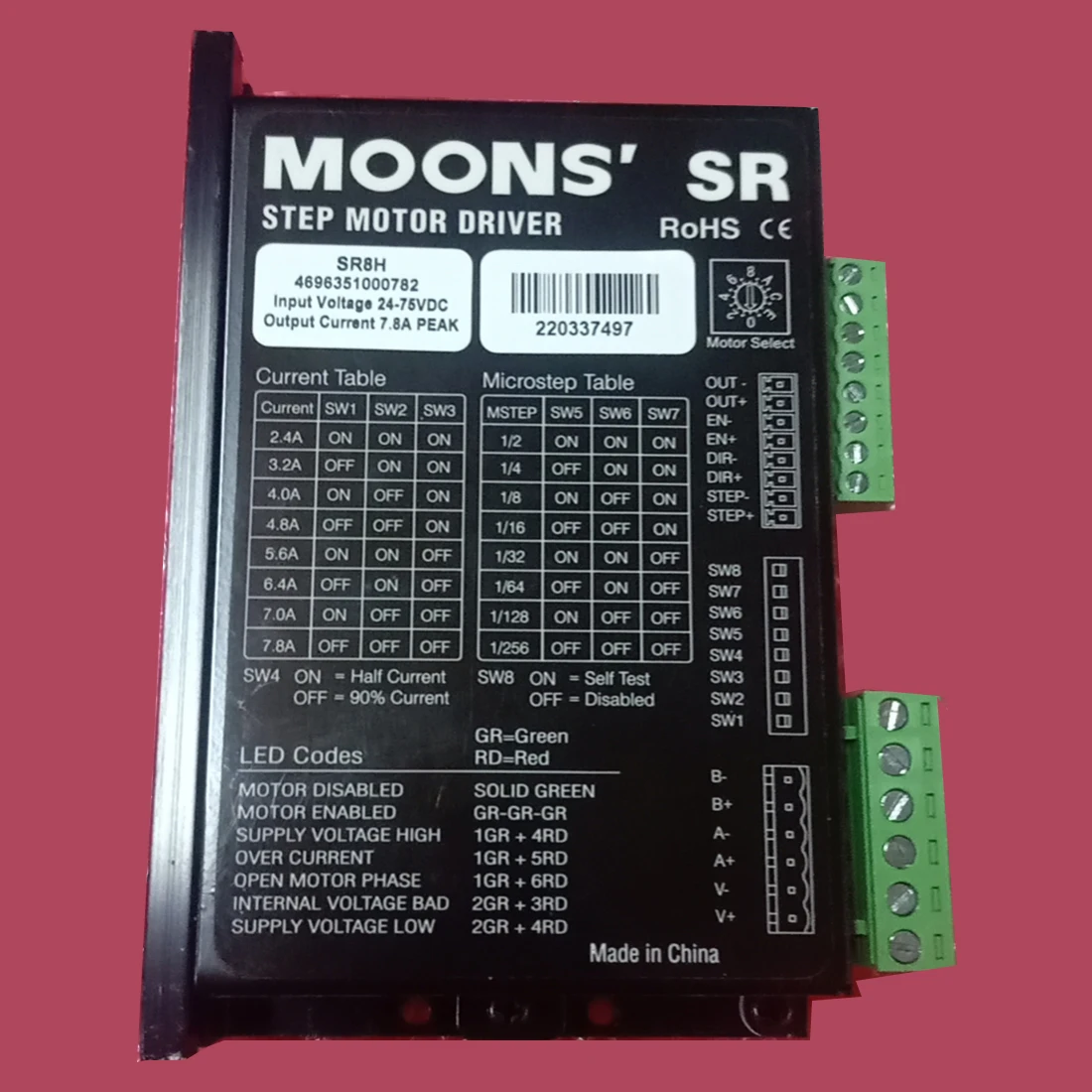 

MOONS' SR8H 2 Phase 1A-4.5A Micro Stepper Driver Step Motor for Redsail Laser and CNC Router