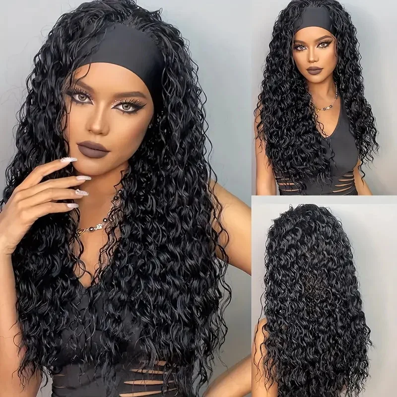 

100% Human Hair Wigs Deep Wave Headband Wigs 14-30 inch Natural Color Brazilian Human Hair Peruvian Remy Human Hair Non Lace Wig