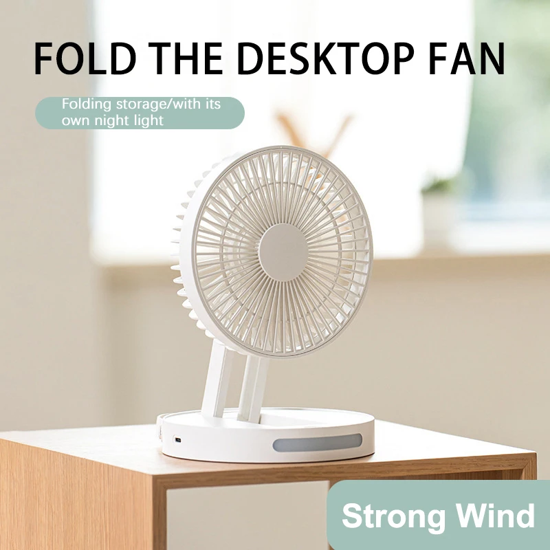 

Folding Desktop Fan USB Charging Wireless Handheld Portable Powerful Eelectric Fan 4 Gears Strong Wind Silent Night Light Fan